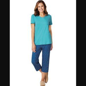 NEW Womens Sz Small Shirt & Elastic Waist Capri Pants 2 Pc Pajama Lounge Set